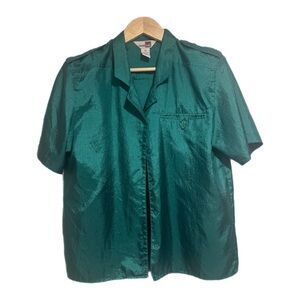 80s Vintage Emerled Green Short Sleeve Button Up